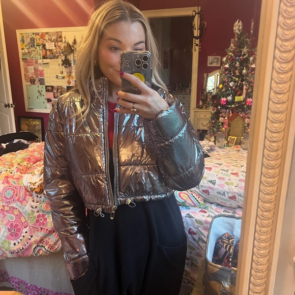 Silver Puffer Jacket | Cropped Puffer Jacket | Gunmetal Puffer Jacket - Picture 4 of 4